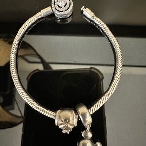 Pandora Silver Bracelet with Clasp and 2 charms